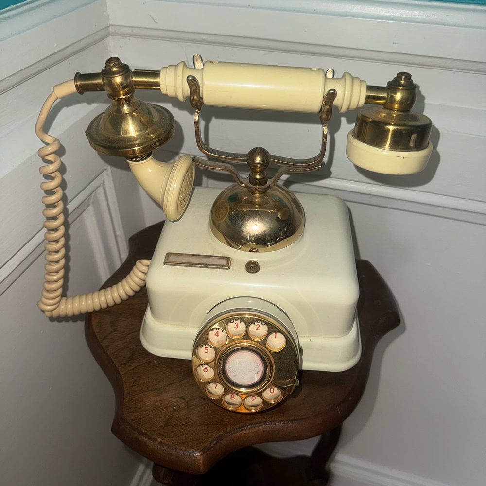 Vintage French Style Cream and Gold Rotary Phone
